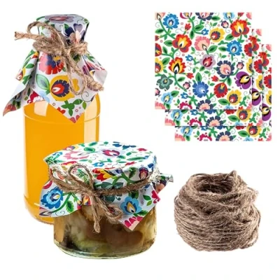 Afbeelding van KADAX 50 stuks jute koord decoratieve placemats voor jampotten, papieren (bloemen)