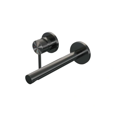 Afbeelding van Brauer gunmetal carving Wastafelmengkraan inbouw rechte uitloop rechts hendel lang smal model A2 PVD geborsteld
