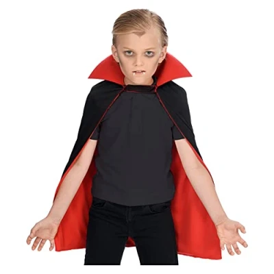 Afbeelding van amscan 9918096 Dubbellaagse omkeerbare cape met capuchon voor kinderen klittenbandsluiting aan de hals