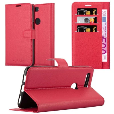 Afbeelding van Cadorabo Hoesje geschikt voor OnePlus 5T in KARMIJN ROOD Beschermhoes met magnetische sluiting, standfunctie en kaartvakje Book Case Cover Etui