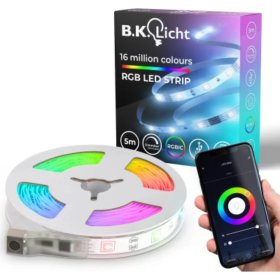 Afbeelding van B.K.Licht RGBIC LED Strip 5 meter smart WiFi USB muzieksensor lopende verlichting slimme met App