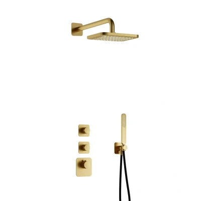 Afbeelding van Hotbath Gal Regendoucheset IBS40 Geborsteld Messing PVD Staaf Handdouche 22cm Hoofddouche Wandarm met wandhouder