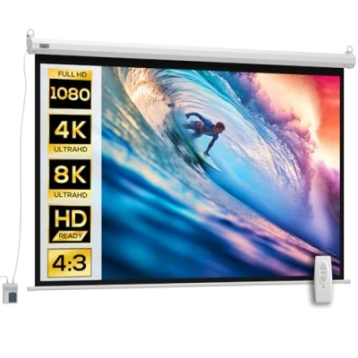 Afbeelding van HOMCOM Projectiescherm, gemotoriseerd, thuisbioscoop, formaat 4:3, 84 inch, 171 x 130 cm, wit