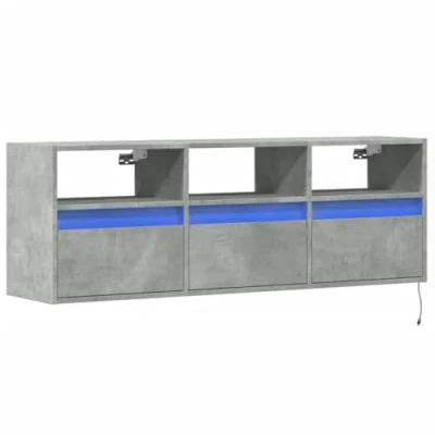 Image de vidaXL Meuble TV mural avec lumières LED gris béton 130x31x45 cm852344