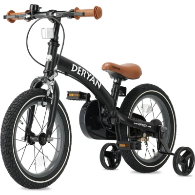 Afbeelding van Deryan Luxe Kinderfiets 14 inch 3 in 1 loopfiets Zwart