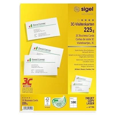 Afbeelding van SIGEL LP795 visitekaartjes, 3C, 8,5 x 5,5 cm, 225 g, 100 stuks