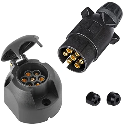 Afbeelding van SPARKMOTO aanhangerstekker, 7 polig, mannelijk en vrouwelijk, 12 V, stopcontact voor aanhanger, trekhaak, auto, boot, R, stekker, dames, waterdicht