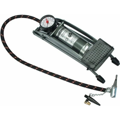 Afbeelding van Bruder Mannesmann Voetpomp grijs 2 bar 1 cilinder manometer 3 opzetstukken