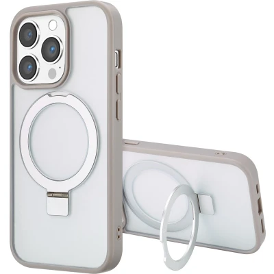 Afbeelding van Accezz Hoesje Geschikt voor iPhone 14 Pro Ring Stand Backcover MagSafe grijs