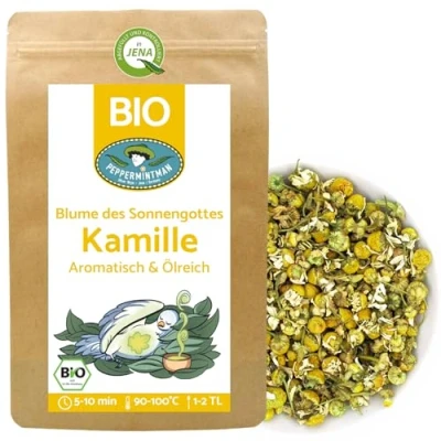 Image de Thé à la camomille bio 800 g Fleurs de entières séchées Arôme fort et riche en huile Directement l&#039;entreprise familiale européenne PEPPERMINTMAN