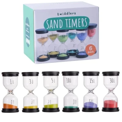 Afbeelding van THE TWIDDLERS 6 Zandloper Timers, Kleuren 1 3 5 10 15 &amp; 30 Minuten Kinderen, Kleuterschool, Montessori, Educatief, Leren Games, Koken, School, Kantoor