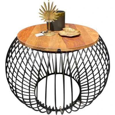 Afbeelding van Salontafel Mangohout Bijzettafel Rond Industrieel 80 x 51 cm
