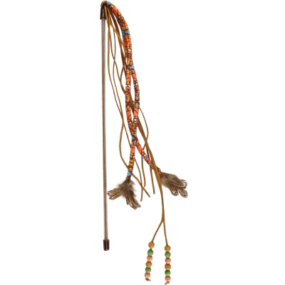 Afbeelding van Flamingo Indy Hengel Met Kralen Kattenspeelgoed 50x13x560 mm Beige Oranje Turquoise