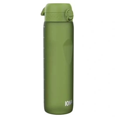 Afbeelding van ION8 Drinkfles, 1 l, 1000 ml, lekvrij, gemakkelijk te openen, veilige vergrendeling, draaggreep, vaatwasmachinebestendig, BPA vrij, ideaal voor sport en sportschool, kakigroen