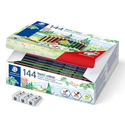 Afbeelding van Kleurpotloden Staedtler Noris classpack à 144 stuks 12 kleuren + 3 puntenslijpers gratis