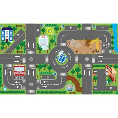 Image de Kids Globe Play Mat with Roads (Illuminated LED Traffic Lights, Children&#039;s Rug Non Slip Base, Size 120 x 72 cm) 570271