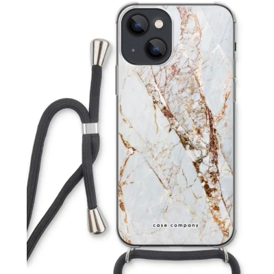 Afbeelding van Case Company® hoesje met Koord geschikt voor iPhone 13 Goud marmer Telefoonhoesje Zwart Extra Bescherming aan alle Kanten en Over de Schermrand