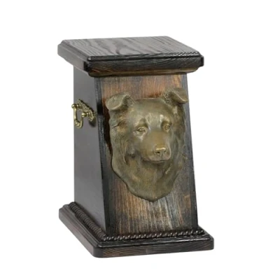 Afbeelding van Elegante urn hond voor hondenas met Border Collie beeldje