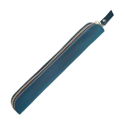 Afbeelding van MiOYOOW Lederen pennenetui, beschermhoes voor retro pen met ritssluiting vulpennen, Blauw, klassiek, klassiek