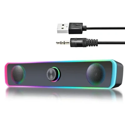 Afbeelding van pc luidsprekers, USB luidsprekers voor desktop, gaming soundbar met RGB licht, Bluetooth en verbinding, 3,5 mm bekabelde luidspreker monitor, laptop,