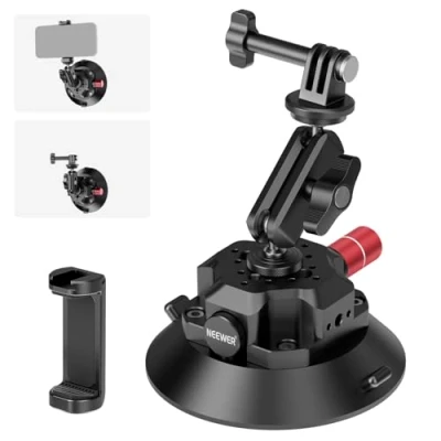 Afbeelding van NEEWER 11,4 cm zuignap camerahouder met magische kogelkoparm, 6,35 mm ARRI gaten, snelsluiting autohouder telefoonhouder en camera adapter