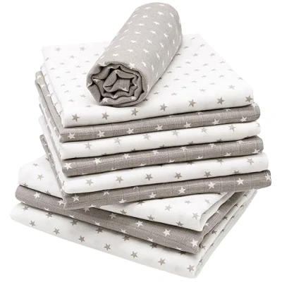 Afbeelding van ZOLLNER Set van 10 baby mousseline, 80 x cm, zonder geschenkdoos, wit grijs