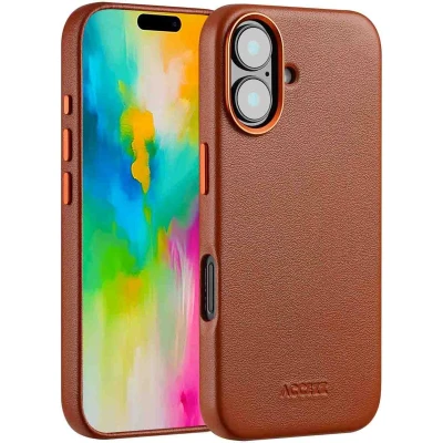 Afbeelding van Accezz Hoesje Geschikt voor iPhone 16 MagSafe Leather Backcover bruin