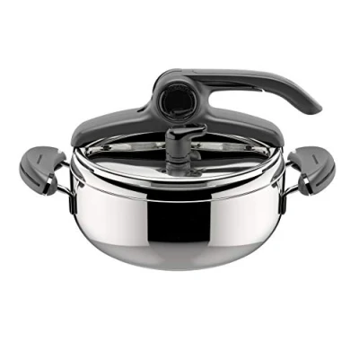 Afbeelding van Lagostina Mia Lagoeasy&#039;UP Snelkookpan 3,5 L in 18/10 Roestvrij Staal Ø 22 cm, Inductie en Gaspan, Deksel opent gemakkelijk, 3 laags Irradial Plus Bodem, Vaatwasmachinebestendig