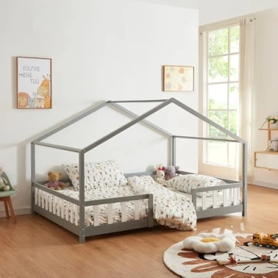 Afbeelding van Kinderbed Treviolo met uitvalbeveiliging 120x200 cm grijs [en.casa]