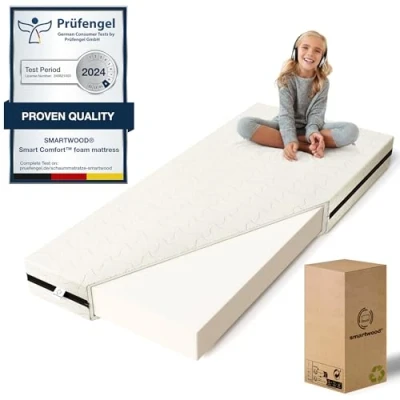 Afbeelding van smartwood® Smart Comfort Matras voor kinderbed, 90 x 200 cm, matrasdikte 12 kinderen, met H2 schuimkern en wasbare anti allergische overtrek, Öko Tex 100 gecertificeerd