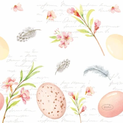 Afbeelding van Duni servetten Eggs &amp; Feathers 24x24cm 3 laagstissue FSC pak a 20