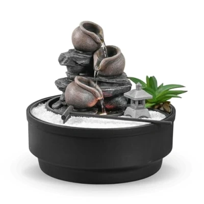 Afbeelding van Zen Light Binnenfontein Tuin Waterval Pot Fontein Kleurrijke LED Licht Ontspannen Sfeer Decoratie Wit Zand Tafelfontein Gesloten Circuit, H21 cm Oasis Zen&#039;Light