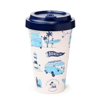 Afbeelding van Reisbeker/Travel Cup Volkswagen T1 Camper Explore More RPET &amp; Siliconen Donkerblauw 400ml