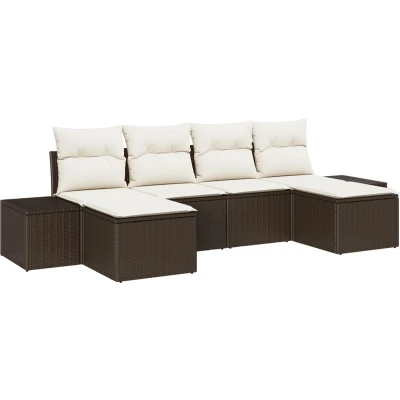 Afbeelding van vidaXL 6 Persoons Tuin Sofa Set met Kussens Bruin Poly Rattan