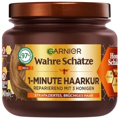 Afbeelding van Garnier Wahre Schätze 1 minuut herstellende kuur voor broos en beschadigd haar, met acaciahoning bijenwas minder gespleten punten breuken, per stuk verpakt (1 x 340 ml)