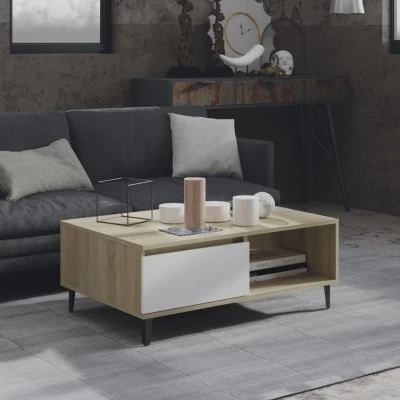 Afbeelding van Salontafel 90x60x35 cm spaanplaat wit en sonoma eikenkleurig