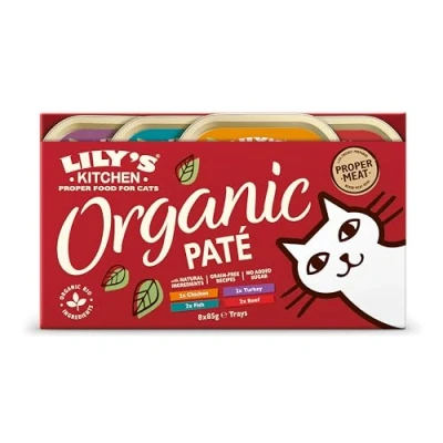 Afbeelding van Lily&#039;s Kitchen Biologische Patés Kattenvoer Natvoer Kip Rund Vis &amp; Kalkoen 32 x 85 g