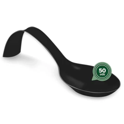 Afbeelding van MAXI PRODUCTS 50 stuks cateringlepels boog kleur zwart 12,8 x 4 cm eetlepels van recyclebaar kunststof speciaal voor catering, evenementen, deksel, proeverij, food trucks CATERING
