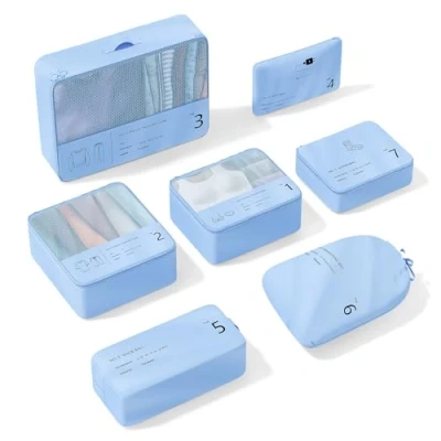 Afbeelding van Yomisee Kofferorganizer, 7 delig, set van opbergkubussen, kledingtassen voor op reis, opbergtassen koffer (blauw)