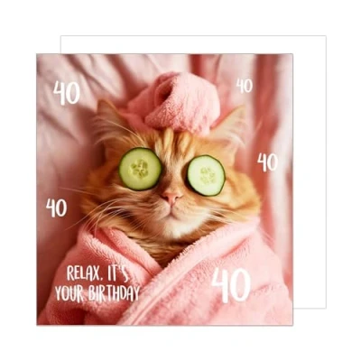 Afbeelding van Edition Seidel GQ388 SW025 Carte de vœux carrée qualité supérieure pour 40e anniversaire avec enveloppe Happy Birthday Billet femme, homme, petite amie, chat cool et relaxant