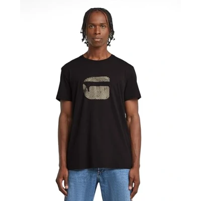 Afbeelding van G STAR Vinger Print Burger R T shirt voor heren, Zwart (Dk Black D26041 c506 6484), XL