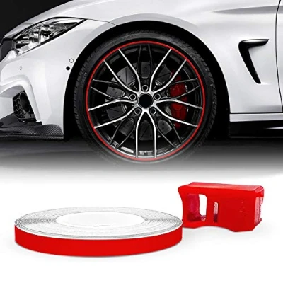 Image de 4R Quattroerre.it Bandes Wheel Trim Réfractifs pour Les Jantes des Voitures, Rouge, 5 mm x 6 MT