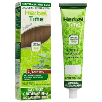 Image de Herbal Time Coloration de Cheveux Naturelle Henné Couleur Cappuccino Nº 2 Couvre les Blancs Semi Permanente Sans Ammoniaque, Sulfate et Parabène 75ml