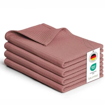 Afbeelding van Blumtal® Theedoeken 50x70 cm Set van 4 katoen 100% Keukendoeken wasbaar op 60 C Keuken handdoeken Keukendroogdoeken Wafeldoeken Vaatdoeken Roze