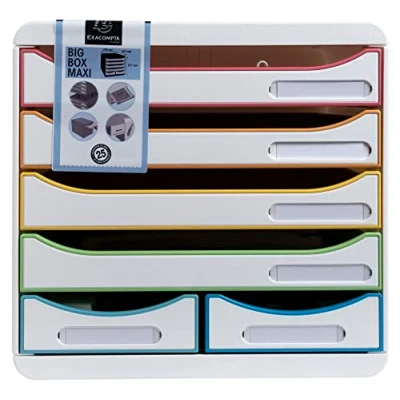 Afbeelding van Exacompta Ref. 312913D BIG BOX MAXI 1 doos met 4 laden voor A4+ documenten en 2 kleine gebruiksvoorwerpen Buitenafmetingen: D 34,7 x B 27,8 H 27,1 cm Wit/Harlekijn