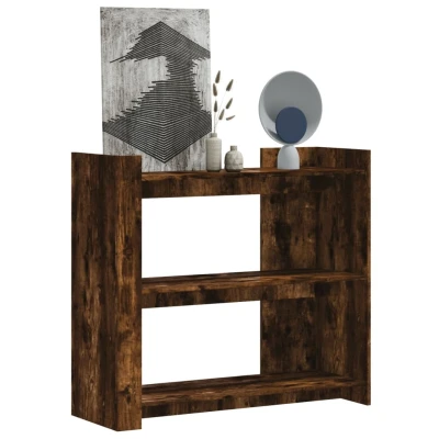 Afbeelding van Wandtafel 100x35x90 cm bewerkt hout gerookt eikenkleurig