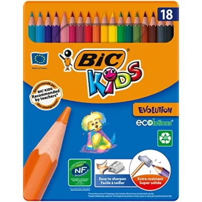 Afbeelding van BIC Kids Evolution ECOlutions kleurpotloden, verschillende kleuren, metalen doos met 18 stuks