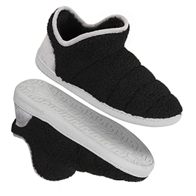 Afbeelding van Dunlop Pantoffels voor dames, winterpantoffels, dameslaarzen, fantasiebont, fleece, zwart.