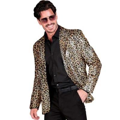 Afbeelding van Widmann Pooier Kostuum Pailletten Colbert Pim De Mega Pimp Luipaard Man Bruin XL Carnavalskleding Verkleedkleding