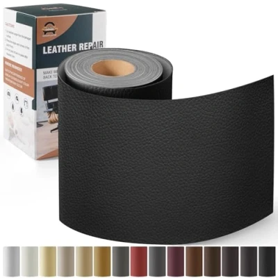 Afbeelding van OAZ Kit de réparation du cuir, noir, similicuir autocollant 10 x 160 cm, pour sièges voiture, meubles, canapés, sacs